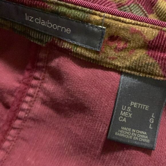 Liz Claiborne Wine Floral Corduroy Button Down Jacket Petite Large - Picture 14 of 14